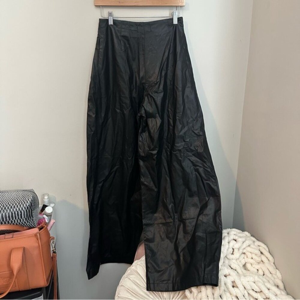 Everleigh Brooks Black Faux Leather Wide-Leg Pants Y2K Baddie Chic Size Small - Picture 3 of 10